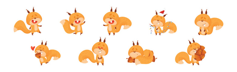 Poster - Cute Squirrel Character with Bushy Tail Engaged in Different Activity Vector Set