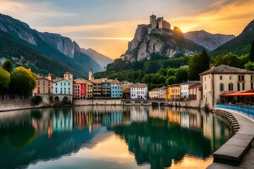 view of lake como at sunset