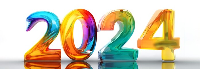 Colored number 2024 the new year celebration banner on white background, AI generated