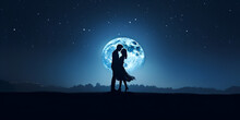 The Couple Kiss Under The Moon