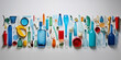 collage of recycled plastic items arranged