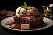 Chocolate brownies with chocolate ice cream