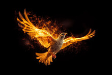 A Magnificent Bird, Ablaze With Fiery Flames And Sparkling Sparks, Soared Gracefully Through The Sky, Resembling A Dove In Its Flight.