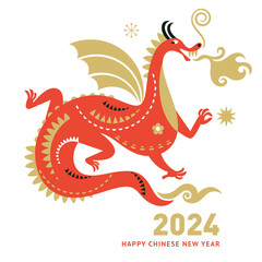 Wall Mural - Chinese New Year 2024. Year of the Dragon according to the Eastern Chinese calendar. Cute red dragon 