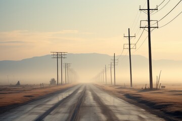 Aufkleber - A strip of power poles along a highway.
