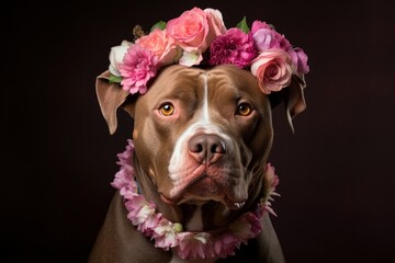 Wall Mural - Brown and White Dog with Flower Crown