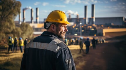 Aufkleber - A utilities manager working at power station, Wearing a yellow hard hat and reflective vest.