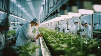 Leinwandbilder - Scientists cultivate organic lettuce using advanced technology and automation in a modern agricultural greenhouse.