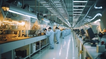 Sticker - Scientists and technicians work meticulously on pharmaceutical and food production in modern industrial facility.