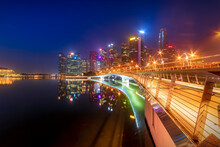 Singapore, Financial District, High-rise Buildings At Night