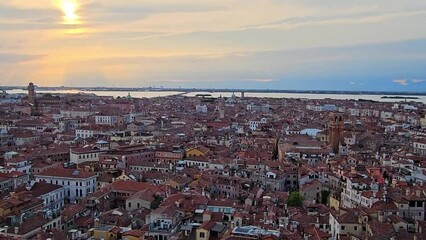 Wall Mural - Panoramic aerial view on Venetian lagoon at sunset