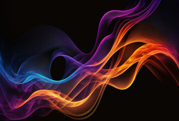 Wall Mural - Glowing wave smoke veil neon flare curve on black