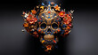 Totenkopf kunstvoll bunt abstrakt bemalt spanische Religion für Dia de los Muertos, ai generativ