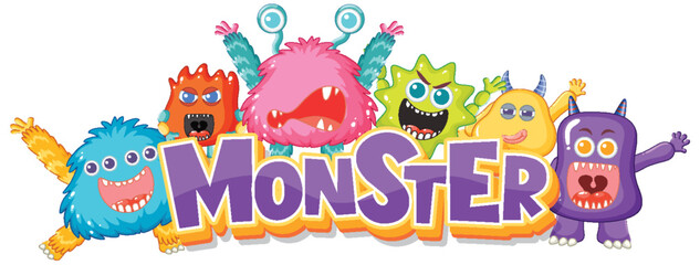 Wall Mural - Cute Happy Monster Friends with Monster Logo