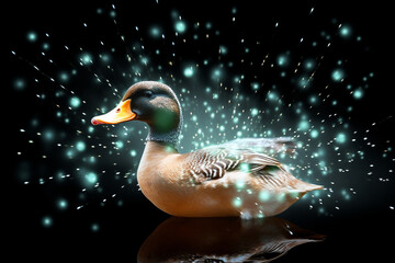 Wall Mural - Wild ducks with splashes of light in the background