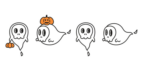 Wall Mural - Ghost spooky vector icon Halloween pumpkin skull logo cartoon character symbol illustration doodle design clip art