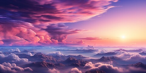 Wall Mural - Purple sunset. Toned sky with clouds. Gradient. Colorful sky background with copy space for design