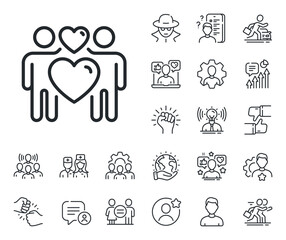 Wall Mural - Heart lovers sign. Specialist, doctor and job competition outline icons. Love couple line icon. Valentine day symbol. Love couple line sign. Avatar placeholder, spy headshot icon. Vector