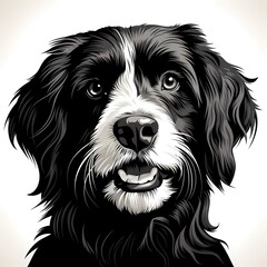 Wall Mural - Close up of dog's face on white background.