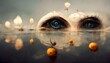 6 set of eyes floating in the air photorealism fantasy wideangle specular highlights 