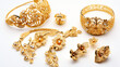 Golden feminine jewelry isolated on white background
