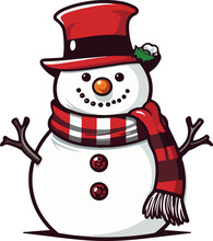 Hand Drawn Cartoon Illustration Of Cute Snowman In Winter