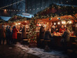 © trompinex - Festively decorated Christmas market with several people shopping for Christmas presents. Generative Ai