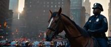 Police Officer On A Horse In New York City. Extremely Detailed And Realistic High Resolution Concept Design Illustration