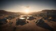 Military base camp in desert. Scifi illustration in high resolution and realistic style