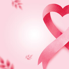 Wall Mural - Breast cancer awareness background with pink ribbon and copy space border design, vector illustration