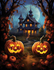 Wall Mural - Spooky halloween house, creepy halloween mansion