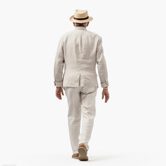 Wall Mural - portrait of mature man walking, transparent, isolated in white