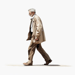 Wall Mural - portrait of mature man walking, transparent, isolated in white