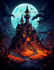 Wall Mural - Spooky halloween house, creepy halloween mansion