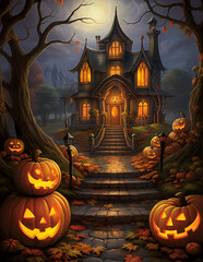 Wall Mural - Spooky halloween house, creepy halloween mansion