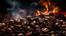 Hot Roasted Coffee Beans, Fire, Smoke, Coffee Lovers, Caffeine, Cheerfulness, Barista, Grain, Roasting, Aroma, Background