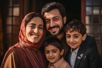 Portrait of happy middle eastern family. ai generative