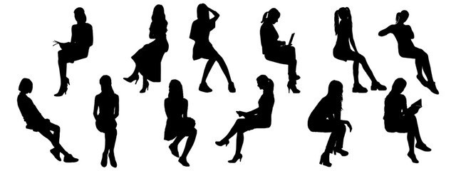 Wall Mural - set of silhouettes of woman sitting vector