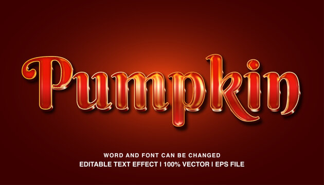 Pumpkin editable text effect template, 3d bold orange glossy style typeface, premium vector