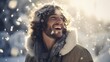 Man laughing in winter outdoors