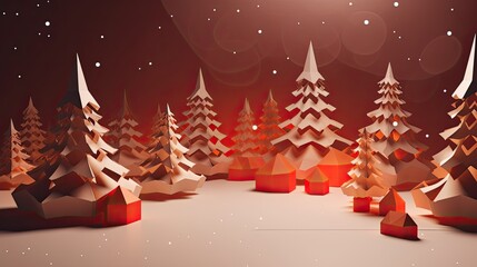 Creative red design of  party background with Christmas tree. Template for advertising, web, social media and fashion ads. Poster, flyer, greeting card. AI generative