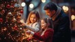 © AdriFerrer - Happy family helping daughter decorate christmas tree