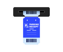 Parking Receipt Template. Parking Ticket. Paper Receipt From Ticket Machine Slot. Cars Parking Tickets. Payment Station. Check From Parking Meter Mock Up. Vector Illustration