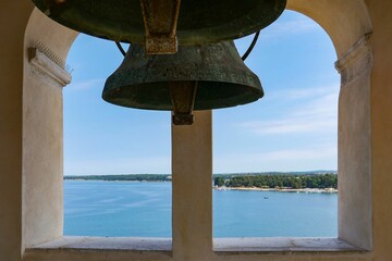 Canvas Print - Windows with a bell in the Euphrasian Basilica in Porec, Croatia