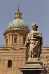 Sticker - Iconic statue of Saint Olivia of Palermo in the historic Milan Cathedral on a sunny day