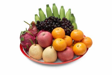 Canvas Print - a plate full of different fruits and vegetables on a white surface