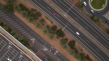 Wall Mural - Aerial top view of long roads with cars in Puerto de la Cruz, Spain