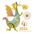 Chinese New Year 2024. Year of the Dragon according to the Eastern Chinese calendar. Cute fire breathing winged  Dragon 