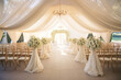 A luxurious wedding reception adorned with pristine white decor, radiating elegance and opulence.