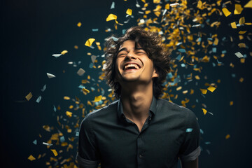 Young man Doing laud laughing and giving happy expression